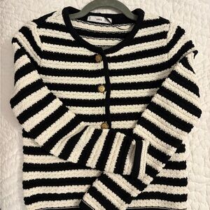 Mango Women’s Black and White Striped cardigan Lady jacket